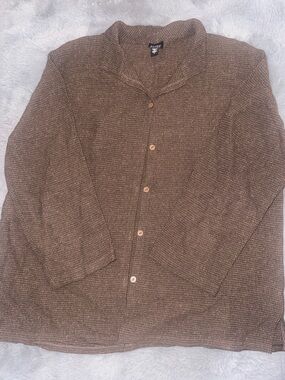 Eileen Fisher Chocolate Brown Knit Button-Up Cardigan